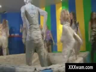 Amazing models ruin clothes and get their bodies filthy in sexy mud wrestling match